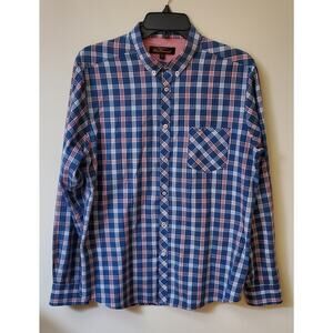 Ben Sherman Men's‎ Plaid Red Blue Long Sleeve Cotton Shirt Size L